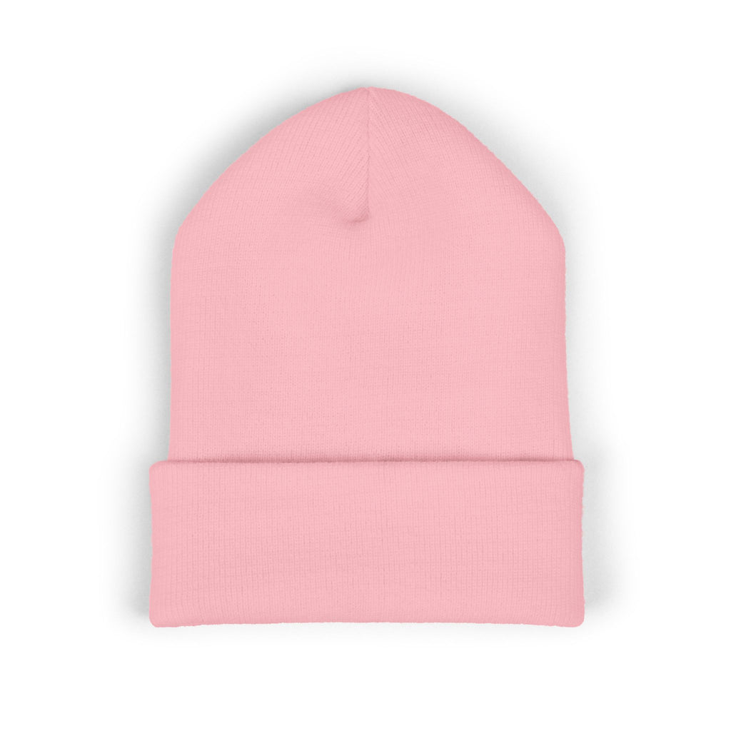 Embroidered BR Signature Cuffed Beanie — Cozy Baby Pink Knit Hat