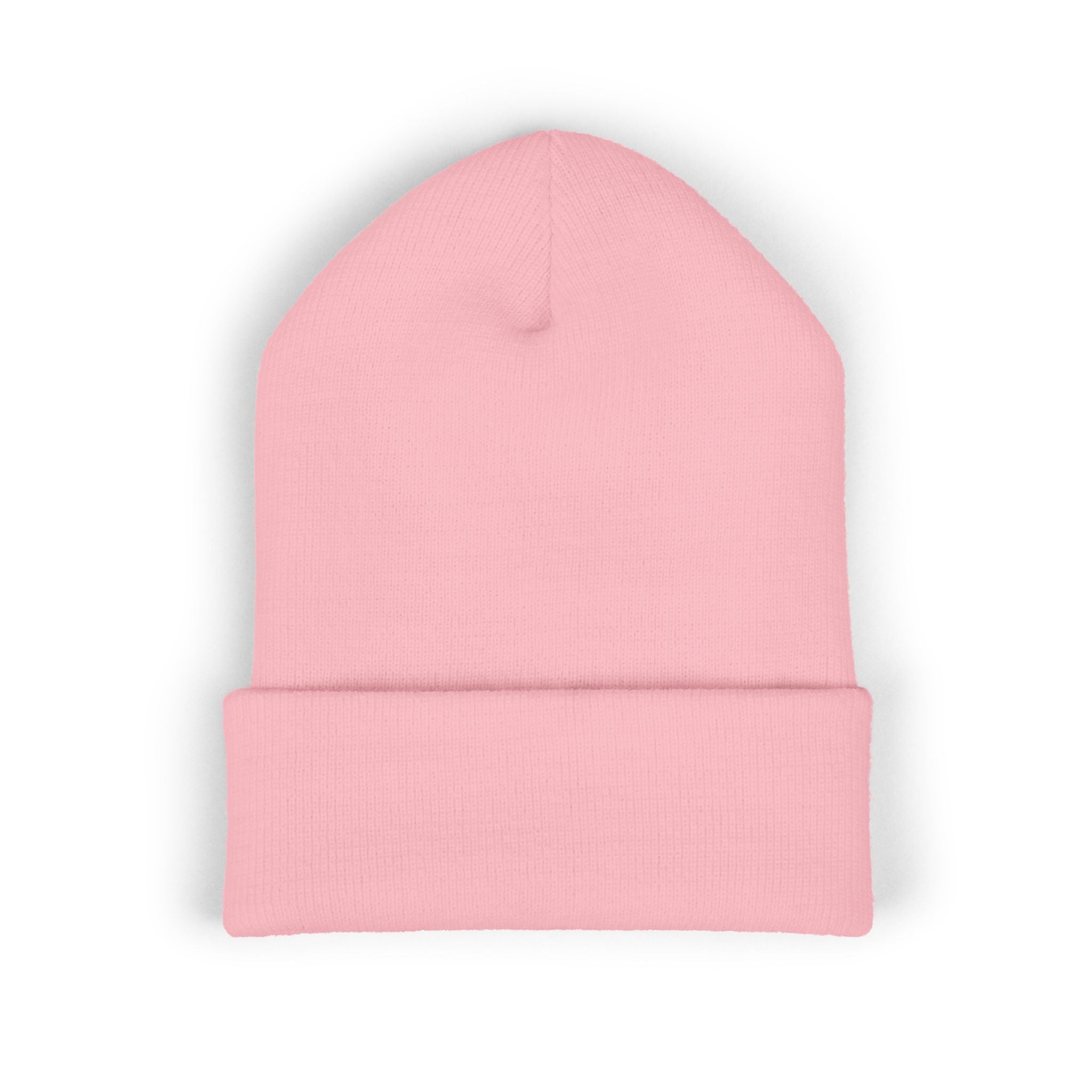 Embroidered BR Signature Cuffed Beanie — Cozy Baby Pink Knit Hat