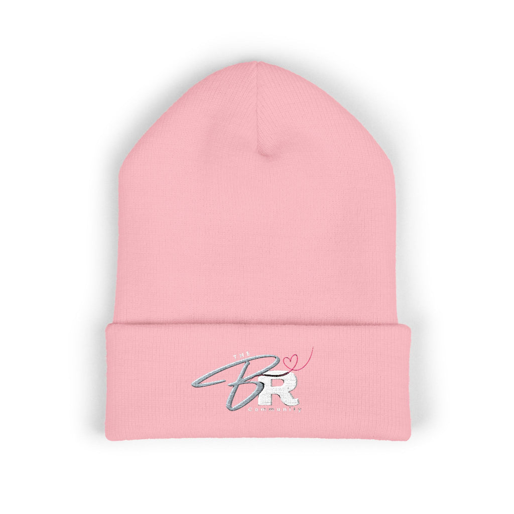 Embroidered BR Signature Cuffed Beanie — Cozy Baby Pink Knit Hat