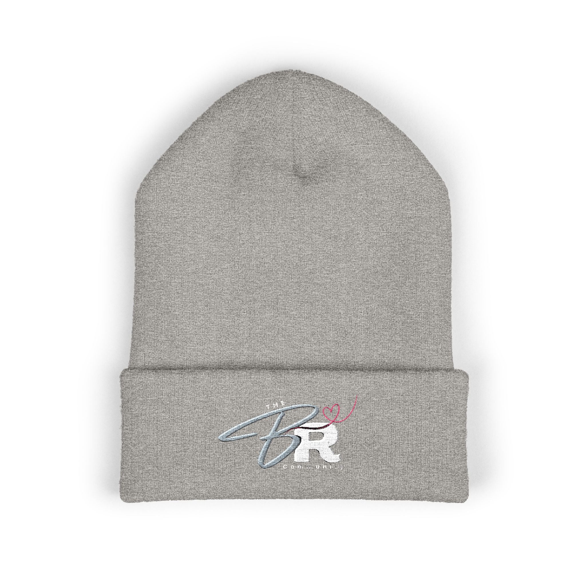 Embroidered BR Signature Cuffed Beanie — Cozy Heather Gray Knit Hat